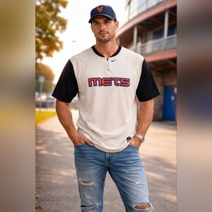 Nike Mets MLB Quarter Zip Shirt XL | Vintage Cream Black | Embroidered Logo